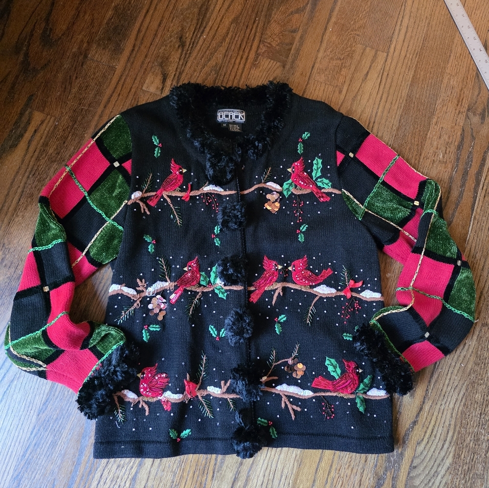 M Berek Christmas Cardigan Sweater Cardinal Bird Sw002